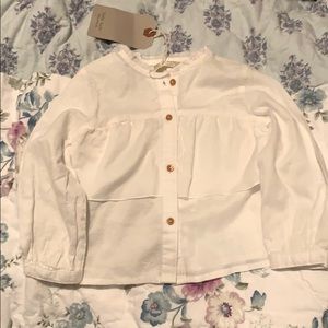 Zara White Ruffle Layer Blouse